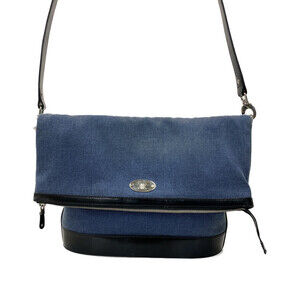 Celine blue denim black patent leather 2way shoulder bag